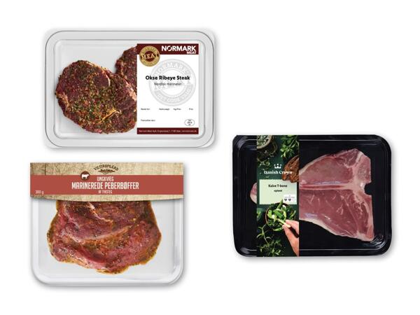 NØRMARK MEAT/​VILSTRUPGÅRD/​DANISH CROWN Ribeyesteak, peberbøf eller T-bone