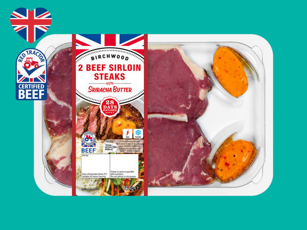 Birchwood 2 Beef Sirloin Steaks with Sriracha Butter