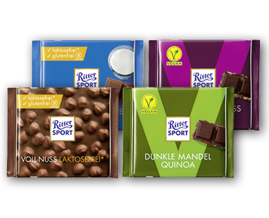Plaques de chocolat sans lactose/végan RITTERSPORT
