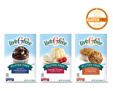 liveGfree Gluten Free Chocolate, Angel Food Cake or Cinnamon Muffin Mix