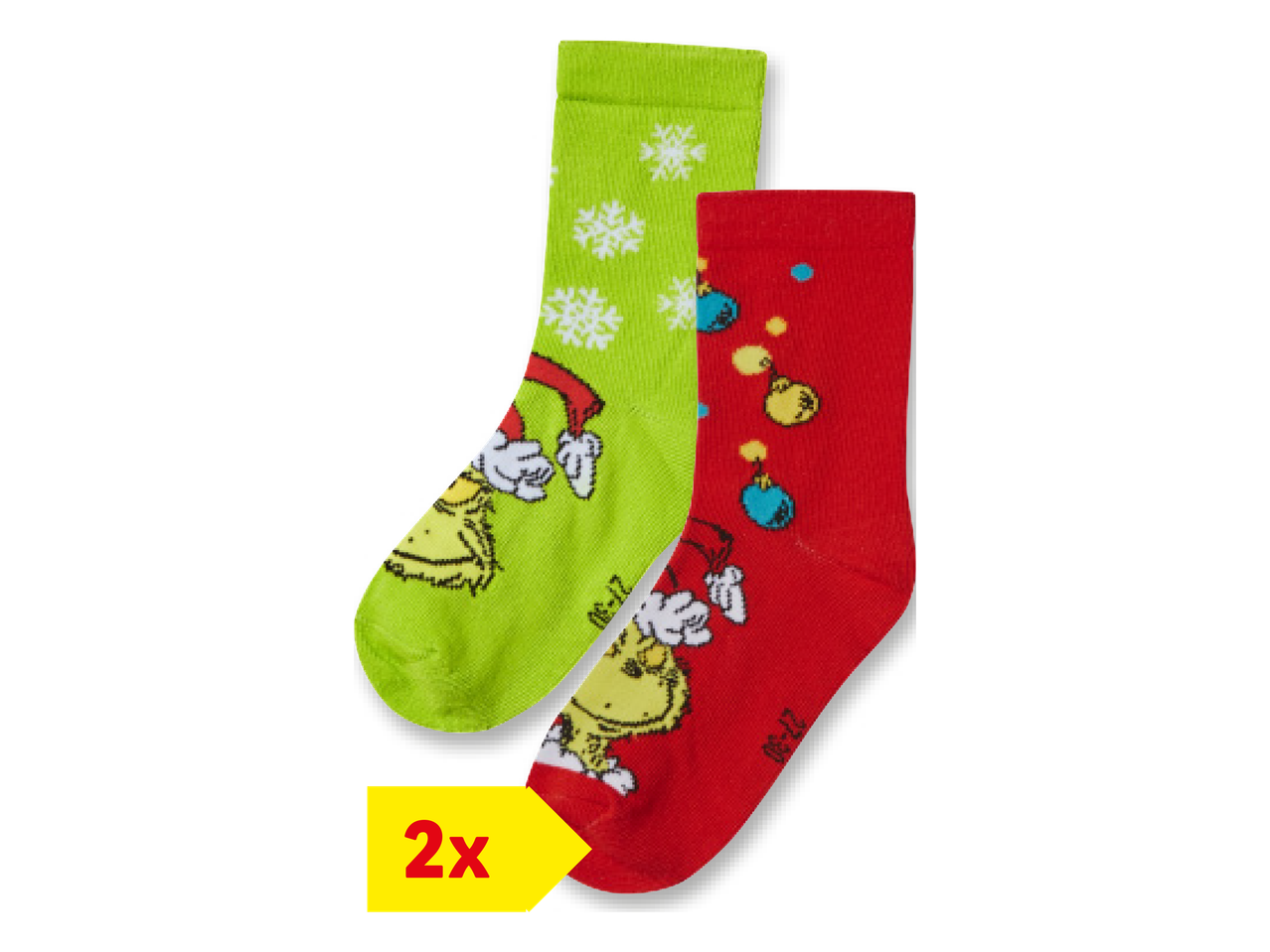 Girls' Socks, 2 Pairs "Grinch"