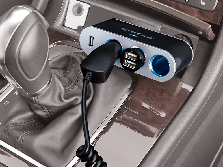 3-Way Car Splitter Adaptor with USB connector, extension cable or car 12/24V battery charger
