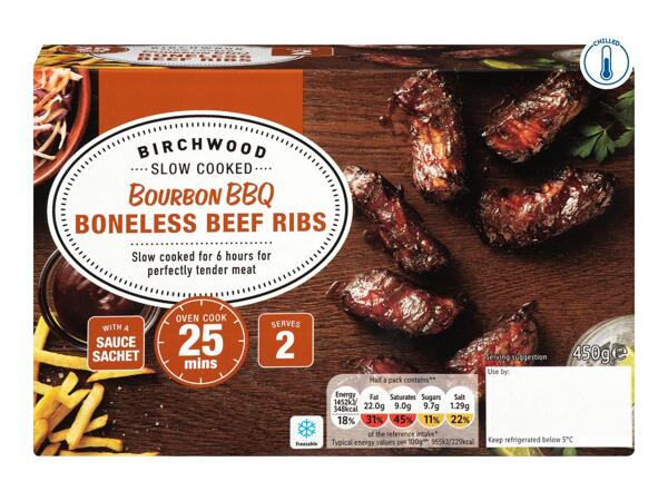 Slow Cooked Boneless Beef Ribs With Bourbon BBQ Sauce