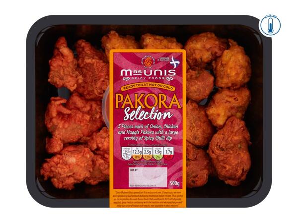 Mrs Unis Pakora Platter Chicken Chinese 5 Spice and Veg Pakora