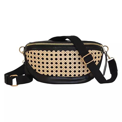 Belt Bag Rattan Crossbody Bag, Black