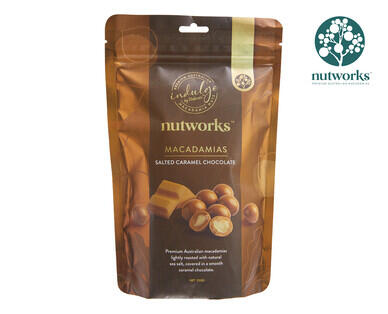 Nutworks Salted Caramel Chocolate or Lamington Milk Chocolate Coated Macadamias 200g