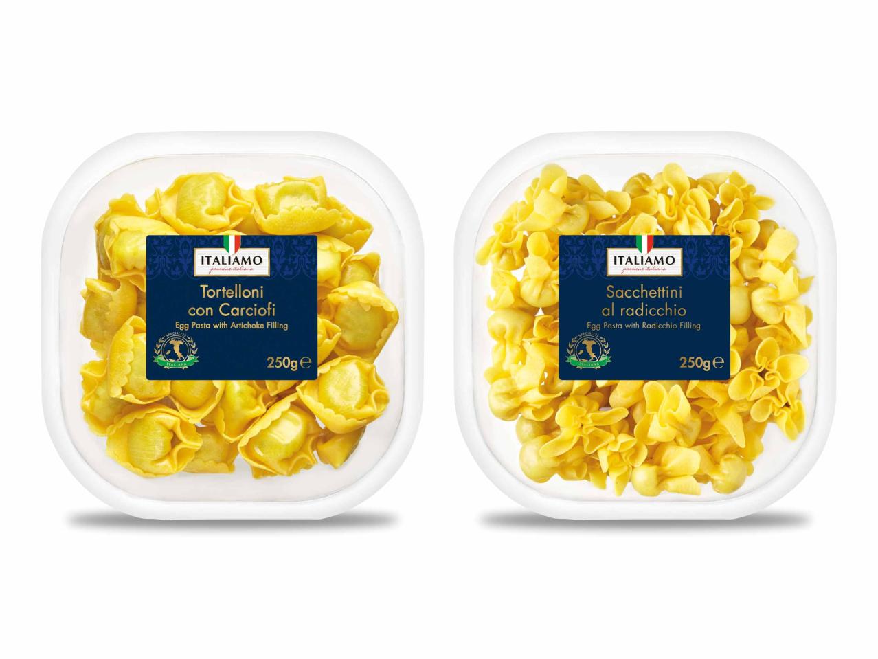 Tortelloni con carciofi/ Sacchettini al radicchio