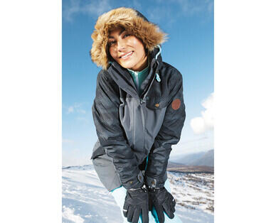 Women's Snowboard Jacket - Charcoal w/AOP and fur