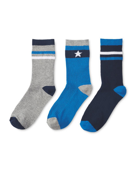 Childrens Crew Socks Grey/Navy