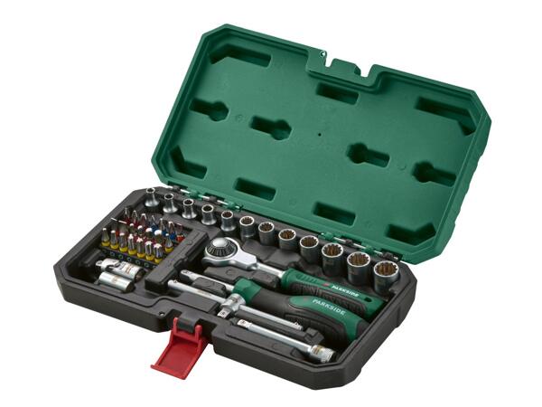 Socket Set With Swivel Head Ratchet Handle, 37 or 39 Pieces