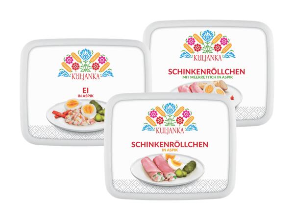 Ei oder Schinkenröllchen in Aspik