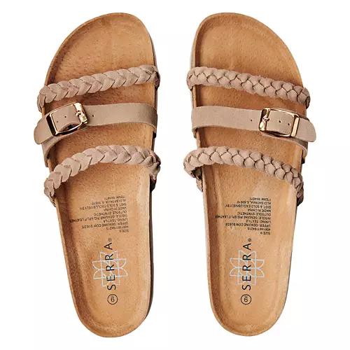Ladies Genuine Leather Footbed Sandals - Beige, 10