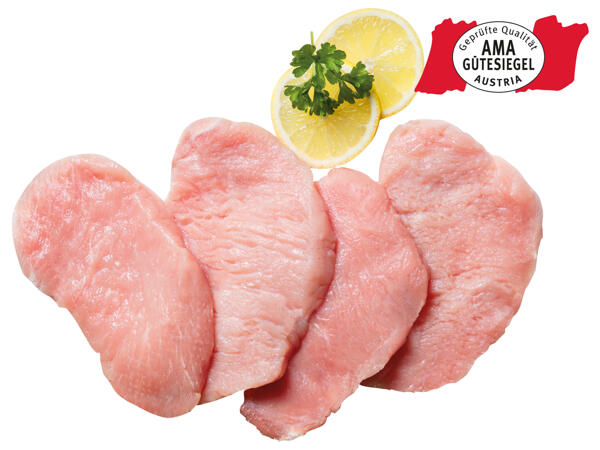 Frische Karreeschnitzel geplättet