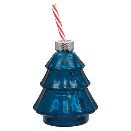 Holiday Ornament Glass Sipper - Blue Tree