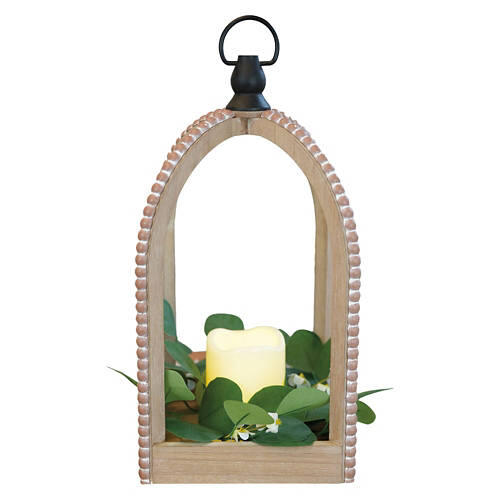 Beaded Lantern with LED Candle - Brown, Rounded