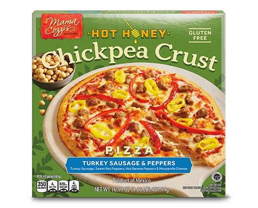 Mama Cozzi's Pizza Kitchen Hot Honey Chickpea Crust Three Cheese or Turkey Sausage and Pepper Pizza