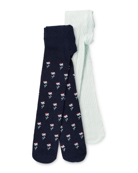 Blue Floral Baby Tights 2 Pack