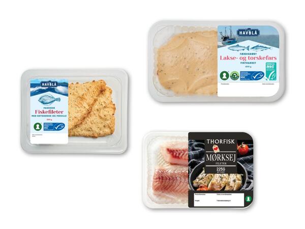 HAVBLÅ/THORFISK Lakse- og torskefars, fiskefileter eller mørksejfilet