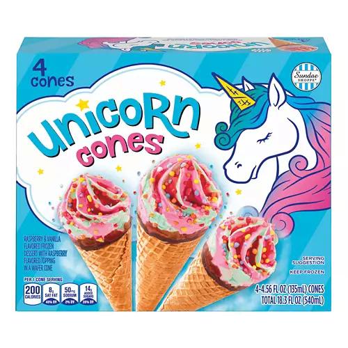 Raspberry & Vanilla Flavor Unicorn Cones, 4 count
