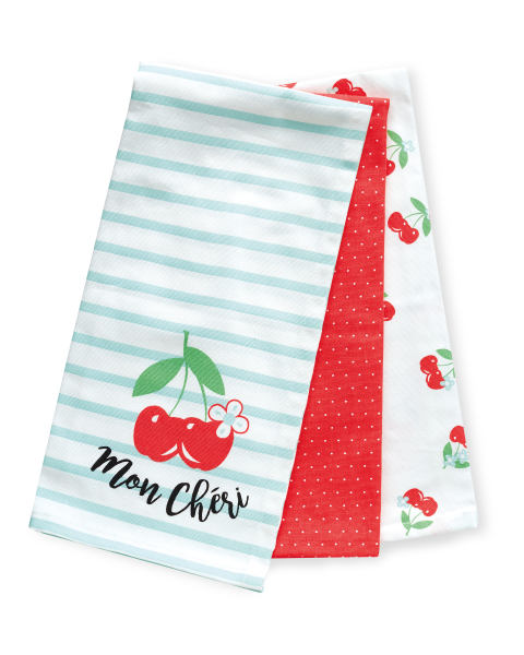 Cherry Printed Tea Towels 3 Pack