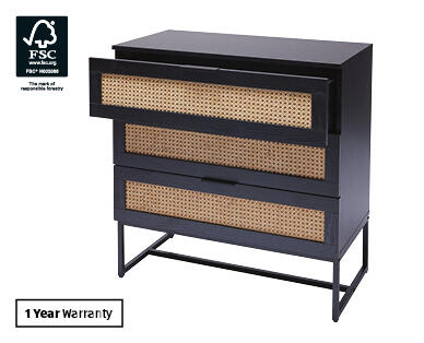 Rattan Chest of 3 Drawers – Black w/ Rattan