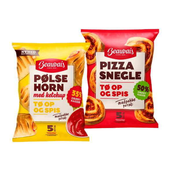 Pizzasnegle eller pølsehorn med ketchup