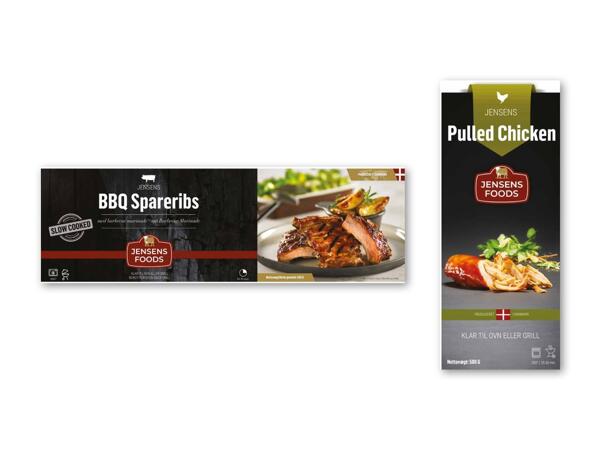 Jensens pulled chicken eller spareribs med BBQ