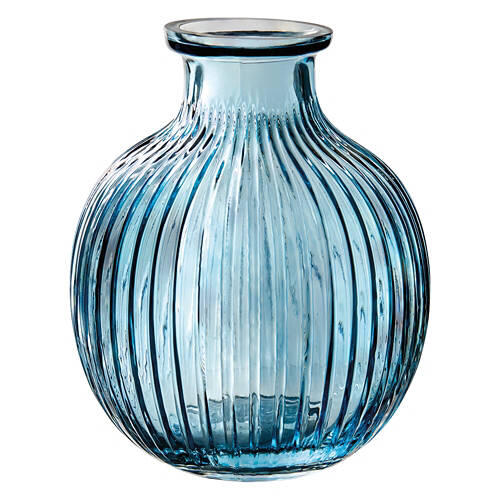 Hand - Blown Glass Blue Round Vase