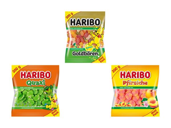 Haribo grenouilles, pêches, ­oursons d'or acidulés