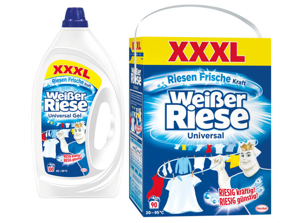Weißer Riese Waschmittelpulver oder Flüssigwaschmittel