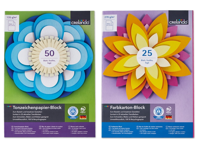 CRELANDO(R) Tonzeichenpapier-Block, 50 Blatt oder Farbkartonblock, 25 Blatt