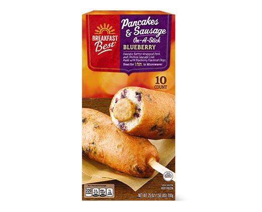 Breakfast Best 
 Blueberry Pancakes & Sausage on a Stick