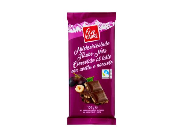 Chocolat au lait, raisins et noisettes