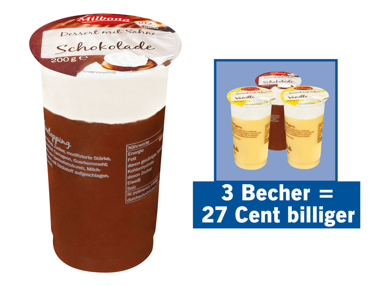 MILBONA Pudding mit Sahne