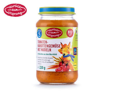 ZURÜCK ZUM URSPRUNG Bio-Menü Tomaten-Karottengemüse mit Nudeln