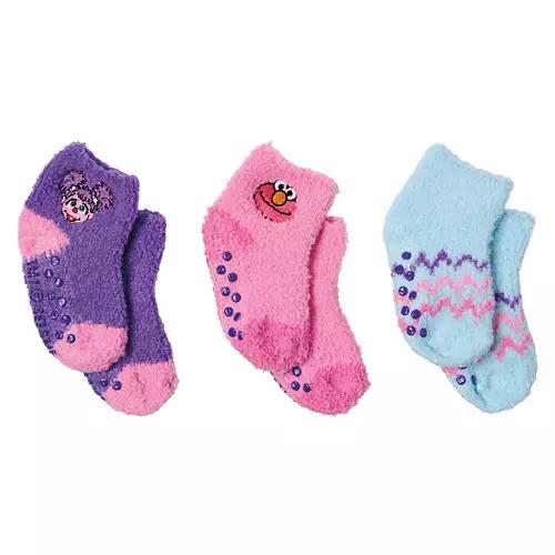 3 Pack Toddler Sesame Street Fuzzy Socks, 2T-4T