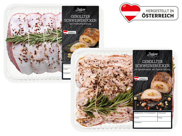 Frischer gerollter Schweinerücken mit Trüffel-Pilz- oder Speckfüllung