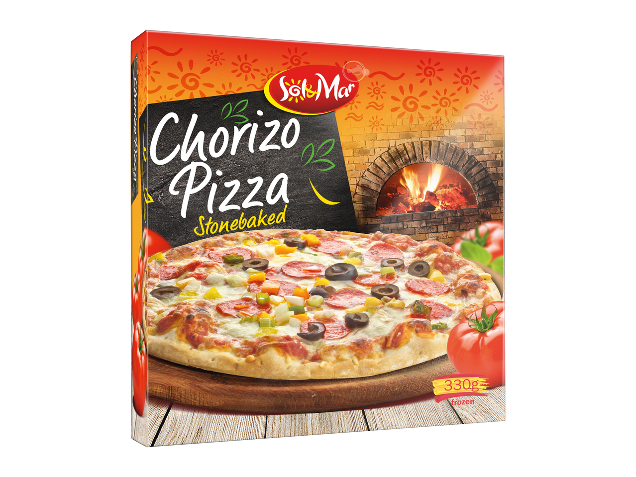 Pizza con chorizo cotta nel forno di pietra
