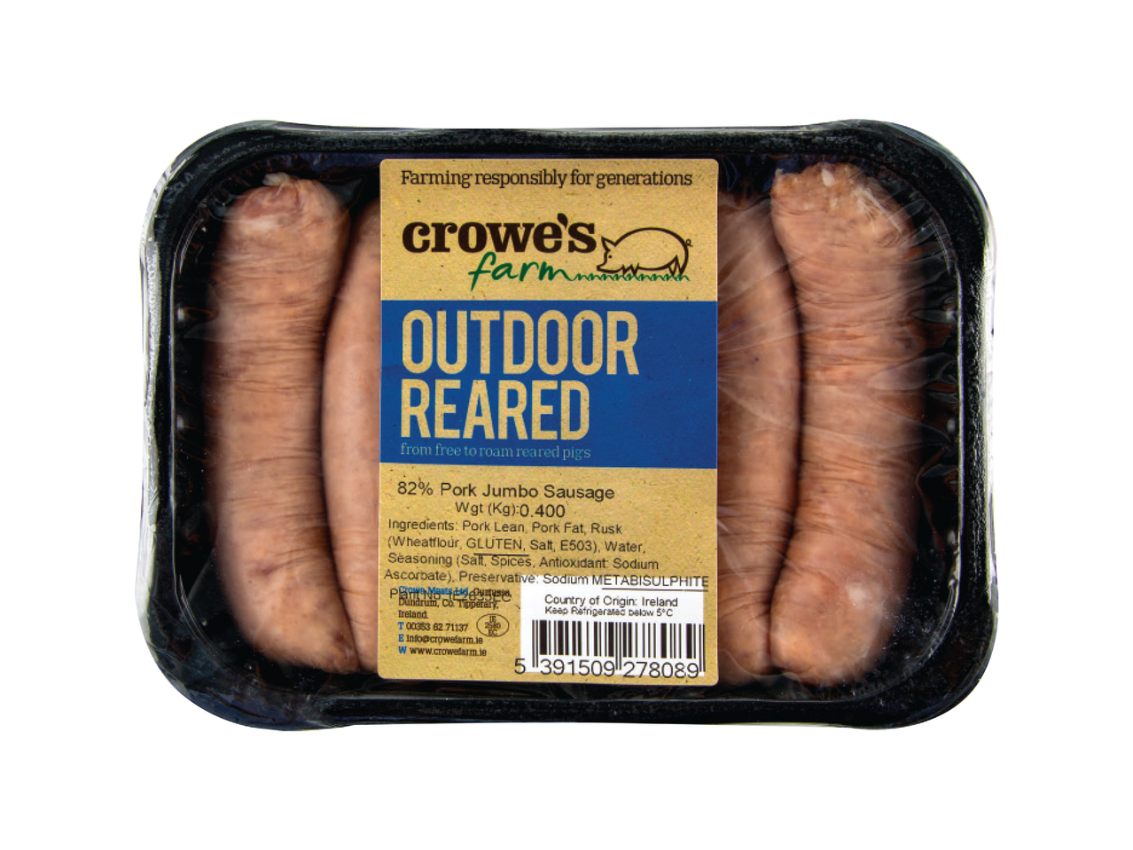 CROWE'S FARM Outdoor Reared Pork Jumbo Sausages