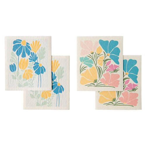 4 Piece Swedish Dish Cloths - Floral Print