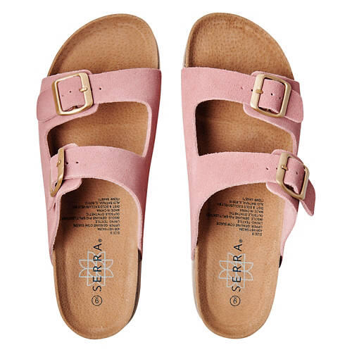 Ladies Genuine Leather Footbed Sandals - Pink, 9