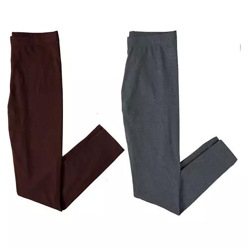 Ladies 2 Pack Soft Leggings - Gray & Burgundy, L