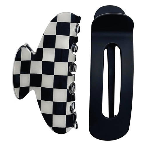 2 Pack Claw Clips, Black/Cream Checkered