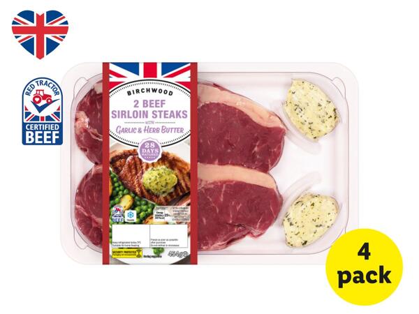 Birchwood 2 British 28 Days Matured Beef Sirloin Steaks with Garlic & Herb Butter