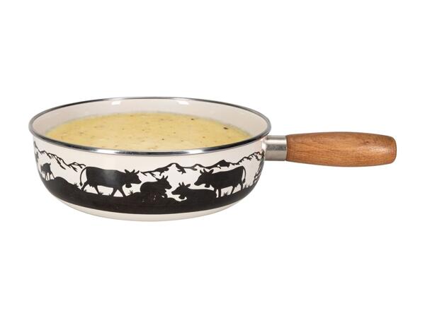 Caquelon émaillé pour fondue au fromage Nouvel "Vaches d'alpage"