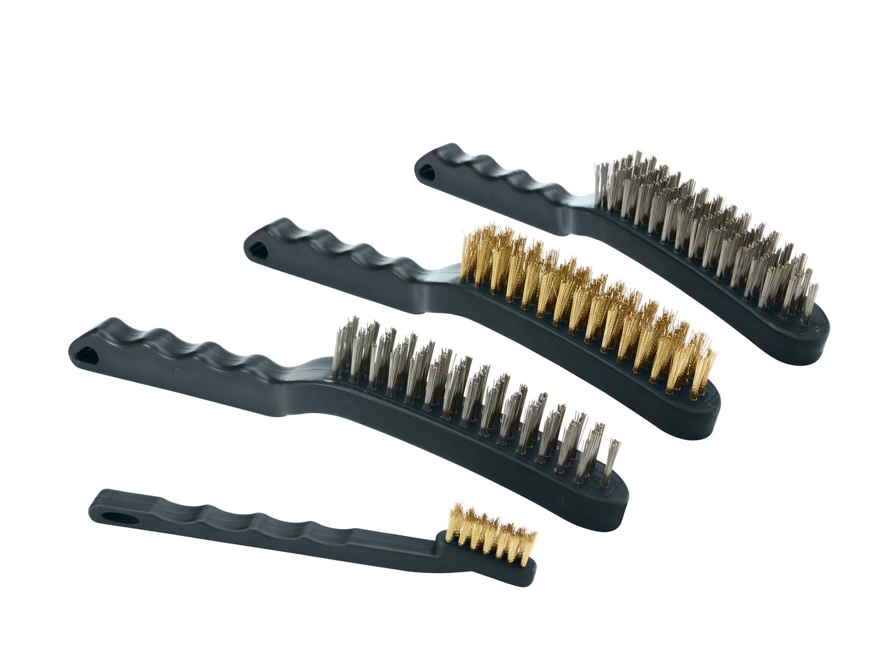 Set 3 Spazzole Metalliche Con Setole In Nylon, Ottone E Acciaio Inox | Impugnatura Curva Antirughe | Per Pulizia Ruggine E Superfici