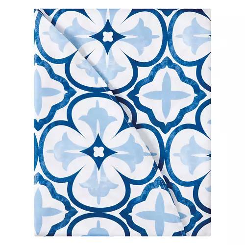 70" Round Indoor/Outdoor Tablecloth, Blue Tile Geo
