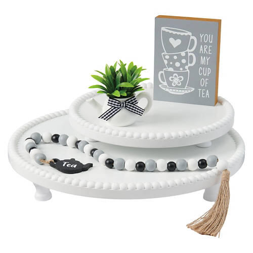 Round Shaped Tiered Trays, Whitewash