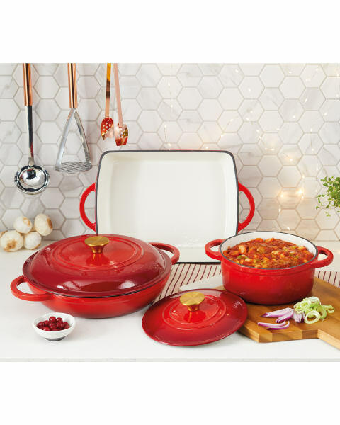 3 Piece Red Cast Iron Casserole Set