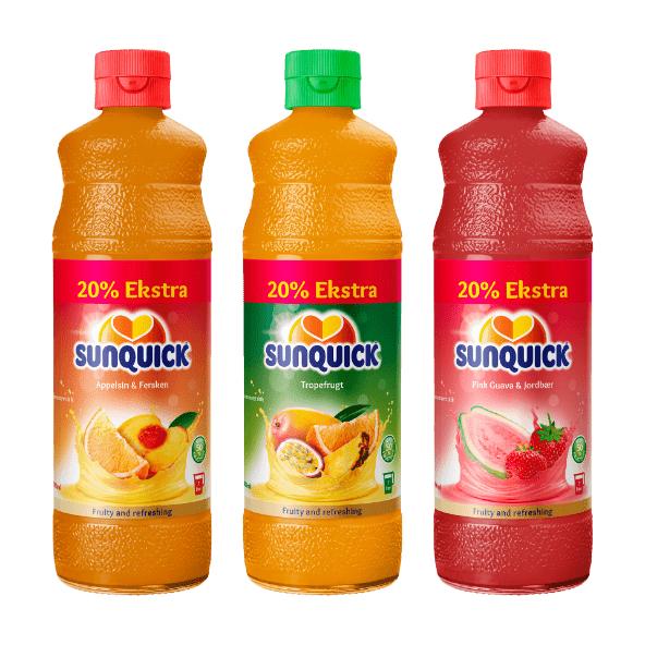 Tropefrugt, guava/jordbær eller appelsin/
fersken